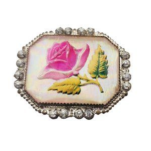 Antique Foil Glass 3-D Raised Flower Brooch (A3163)